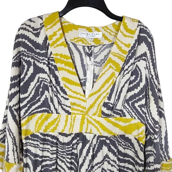 Trina Turk Womens Multicolor Animal Print V Neck Dress Long Sleeve Size 10 - Picture 5 of 8